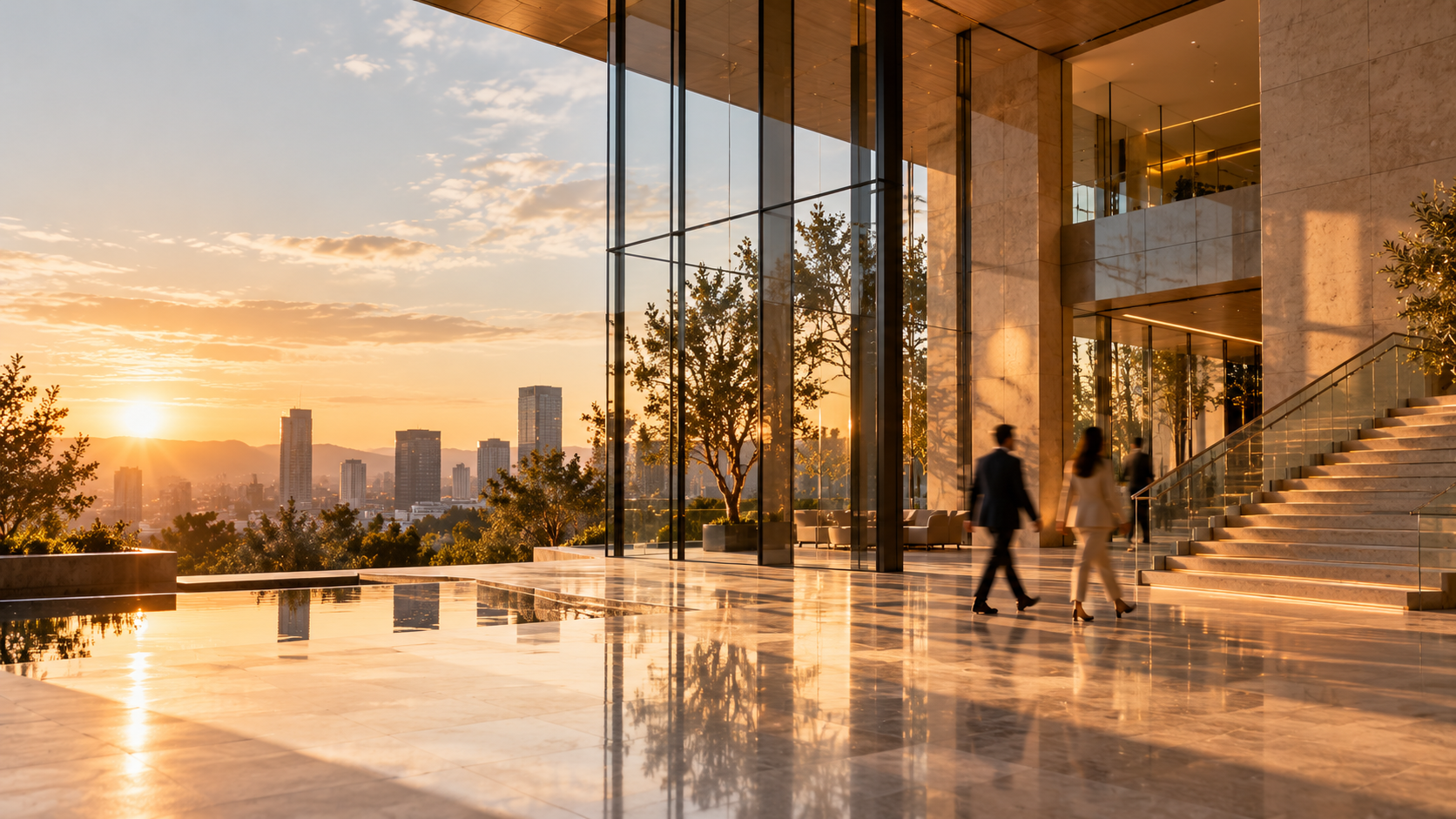 People moving through a modern public building